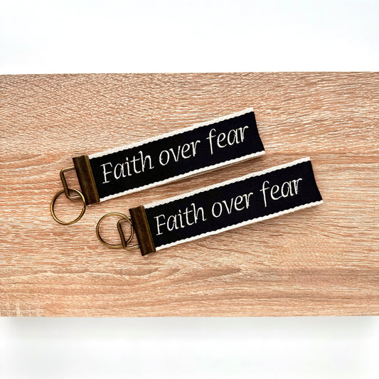 Faith Over Fear | Embroidered Christian Wristlet Keychain