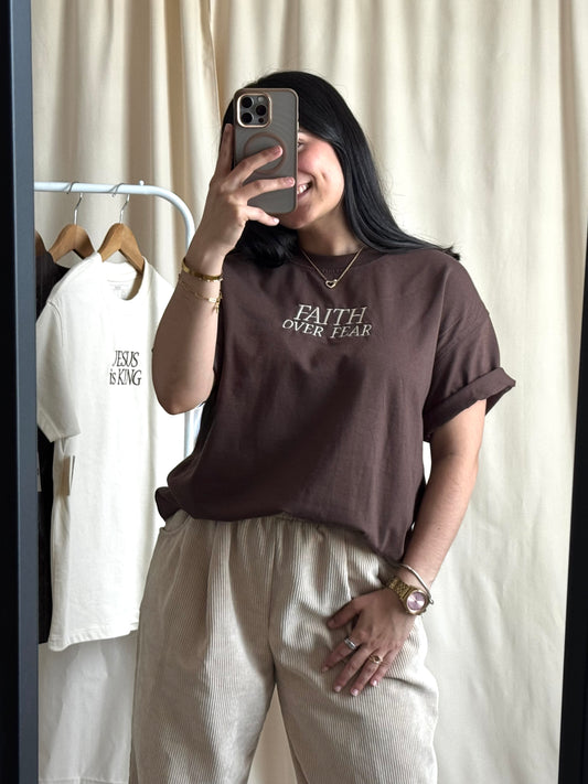 Faith Over Fear - Oversized Embroidered T-Shirt