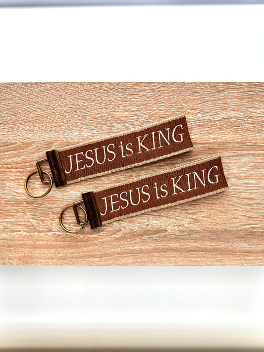 Jesus is King | Embroidered Christian Wristlet Keychain
