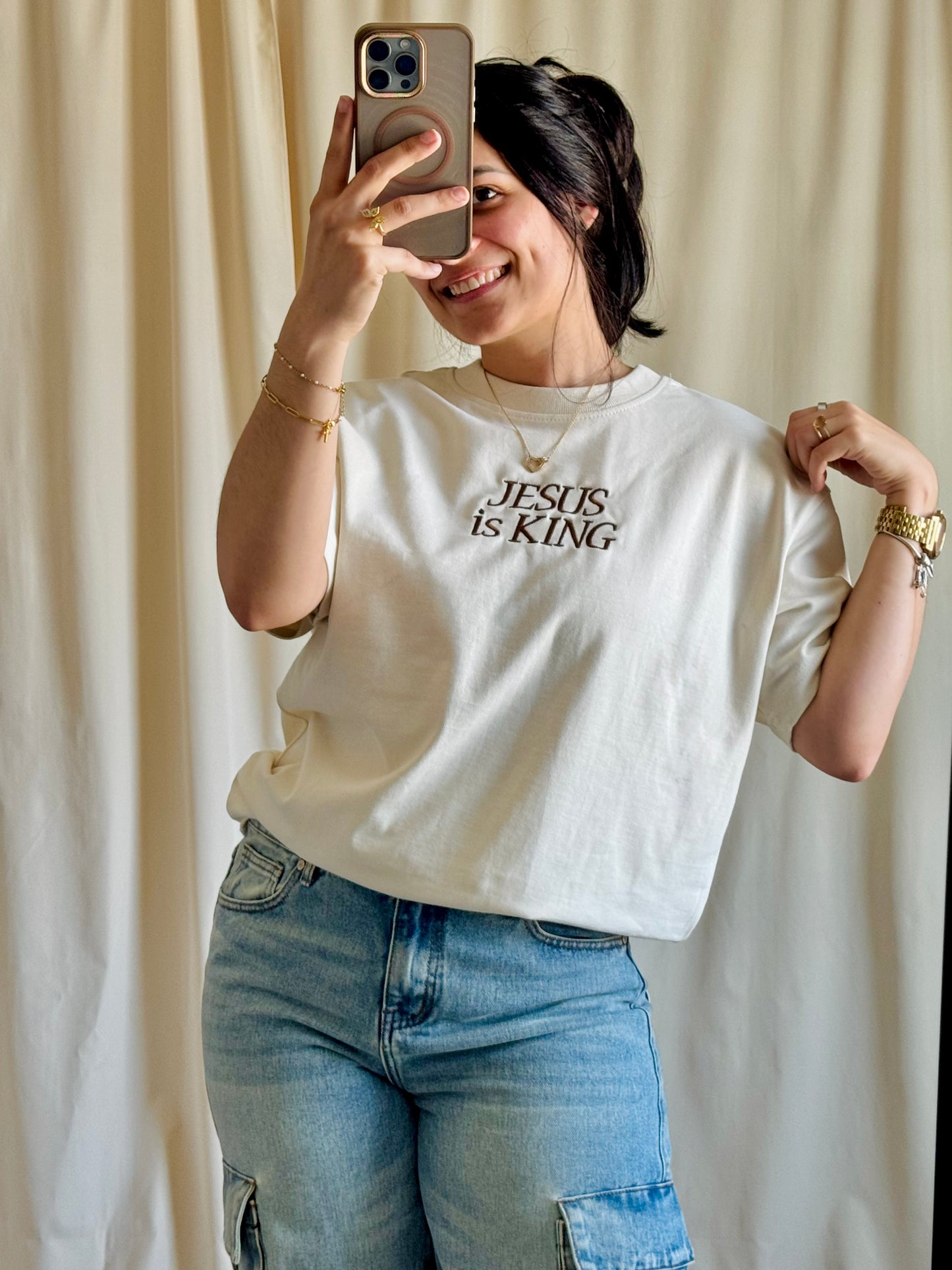 Jesus is King - Oversized Embroidered T-Shirt