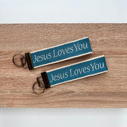 Jesus Loves You | Embroidered Christian Wristlet Keychain