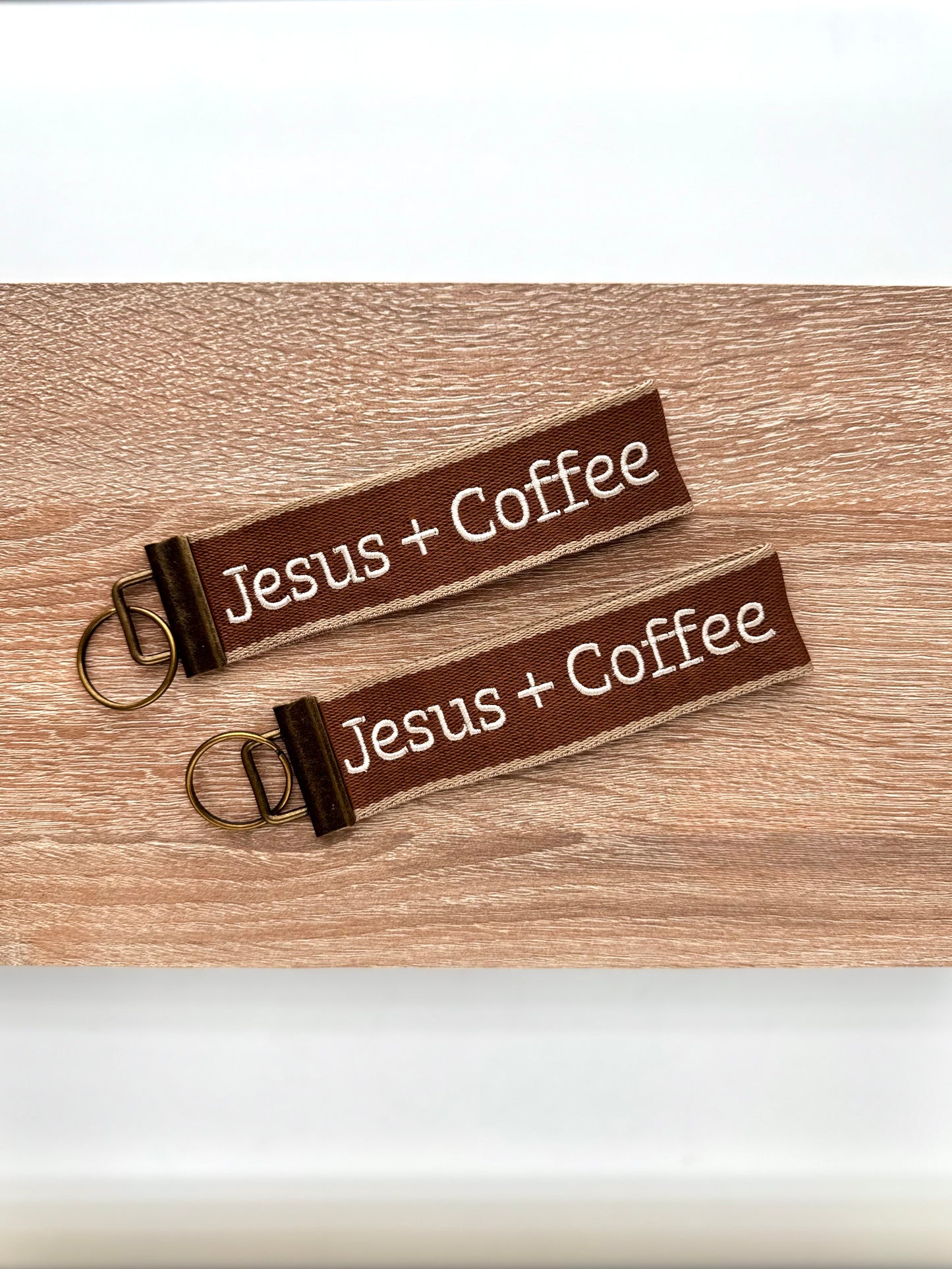 Jesus and Coffee | Embroidered Christian Wristlet Keychain