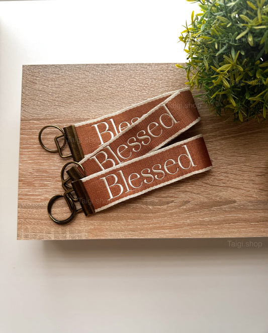 Blessed | Embroidered Christian Wristlet Keychain