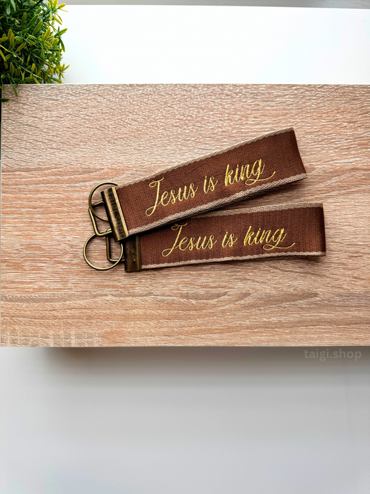 Jesus is King | Embroidered Christian Wristlet Keychain
