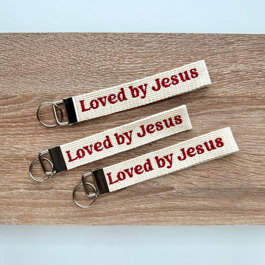 Loved by Jesus | Embroidered Christian Wristlet Keychain