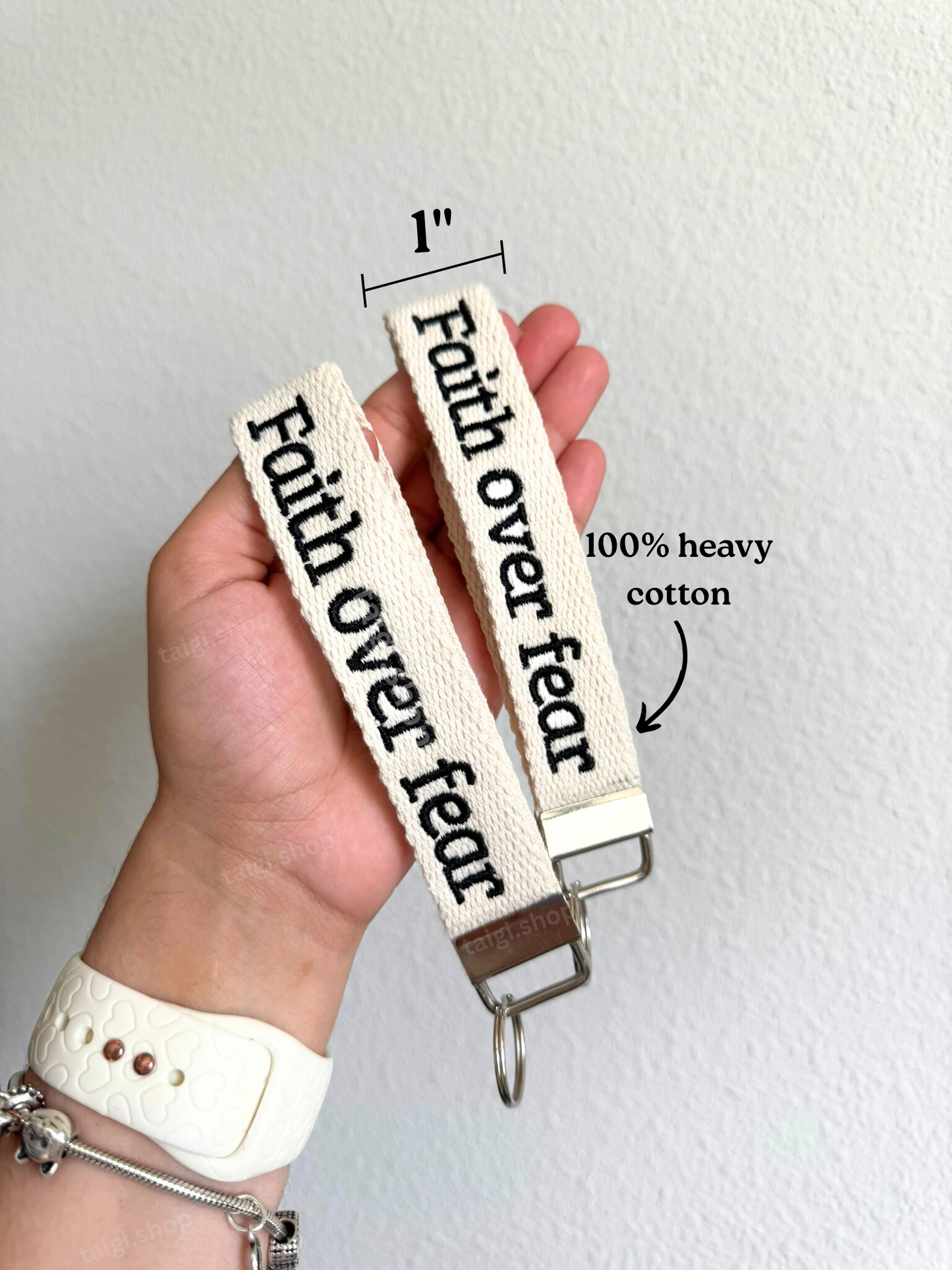 Faith Over Fear | Embroidered Christian Wristlet Keychain